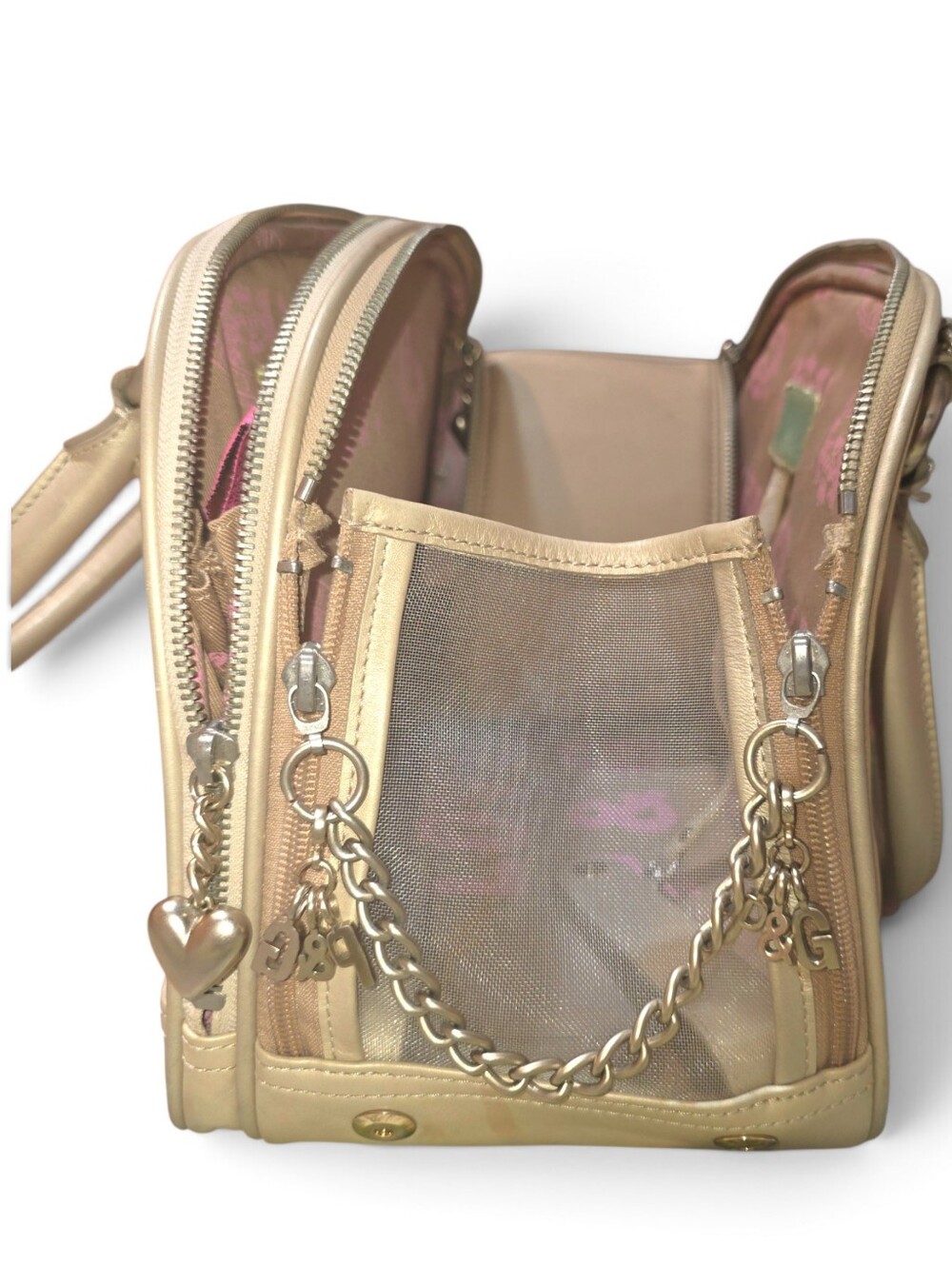 Vintage Juicy Couture Pet Animal Carrier Bag with Crossbody Strap Gold Tan Color - Picture 3 of 14